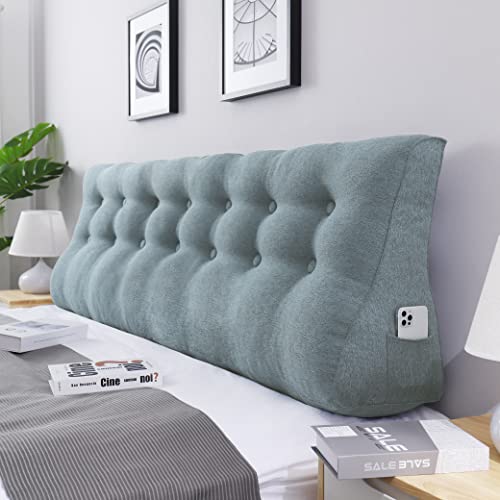 VERCART Rückenkissen Lang Keilkissen Hohen Rückenlehne Kissen Großes Wandkissen Lesekissen Nackenstützkissen Lendenkissen für Bett Kopfteil Gepolstert Sofa Couch mit Waschbar Bezug Leinen Grau 200cm