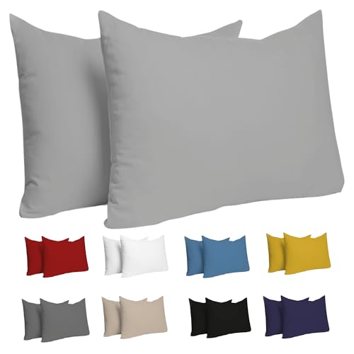 Dreamzie Set mit 2X Kissenbezüge Baumwolle 100% Jersey Baumwolle - Kissenhülle 2er Pack - Bettwäsche Doppelbett Kissenbezug - Kissen Schoner - Resistent und Hypoallergen (40 x 60 cm, Grau)