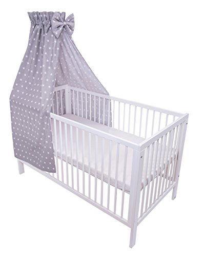Amilian Baldachin für Babybett, Vollstoffhimmel 100% Baumwolle (Made in EU) Betthimmel für Baby Zimmer Stubenwagen Babywiege Kinderbett Deko Bettvorhang - Sternchen Grau - Vollstoffhimmel