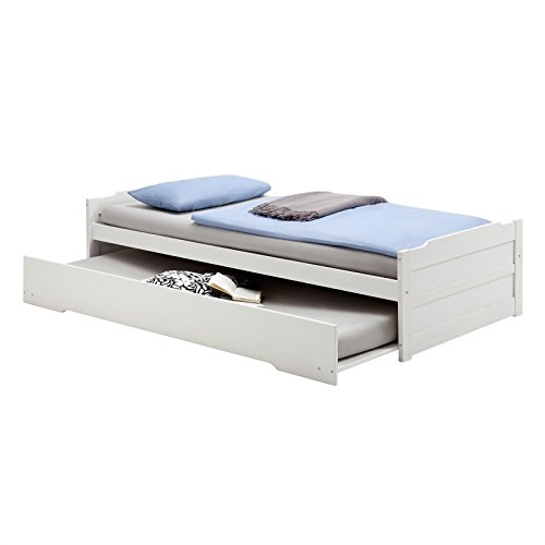 IDIMEX Ausziehbett Lorena in 90 x 190 cm, schönes Tagesbett aus Kiefer massiv in weiß, praktisches Jugendbett mit Auszugskasten