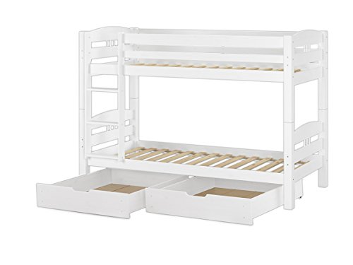 Erst-Holz® Etagenbett Kinderstockbett Kiefer weiß 90x200 Bettkästen Rollrost hohes Bett 60.10-09WS2