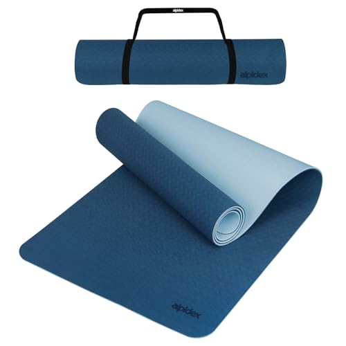 ALPIDEX Yogamatte Rutschfest 190 x 61 x 0.6 cm | 190 x 90 x 0.6 cm Phthalatfreie Fitness TPE Matte Gymnastik Turnen Pilates Sport Yoga Trainingsmatte Isomatte, Dark Blue/Ice Blue, 190 x 61 x 0.6 cm