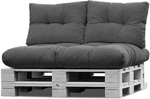 normani Palettenkissen Set Sofa Sitzkissen mit Rückenkissen Outdoor Palettenauflagen (Sitzkissen Gesteppt 120x80) Farbe Anthrazit