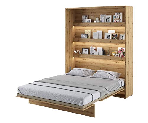 Schrankbett Bed Concept, Wandklappbett mit Lattenrost, V-Bett, Wandbett Bettschrank Schrank mit integriertem Klappbett Funktionsbett (BC-12, 160 x 200 cm, Artisan Eiche, Vertical)