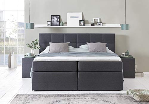 3F FURNITURE FOR FRIENDS Boxspringbett Bea 220x200 cm Anthrazit Härtegrad H2 | 7-Zonen Taschenfederkern Matratze + Visco Topper
