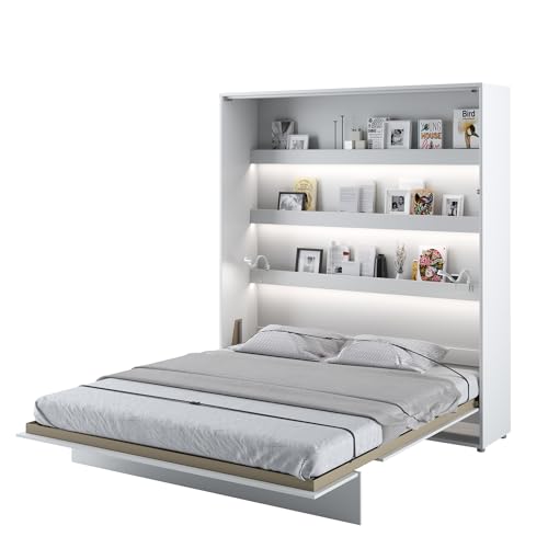 MEBLINI Schrankbett Bed Concept - Wandbett mit Lattenrost - Klappbett mit Schrank - Wandklappbett - Murphy Bed - Bettschrank - BC-13-180x200cm Vertikal - Weiß Matt