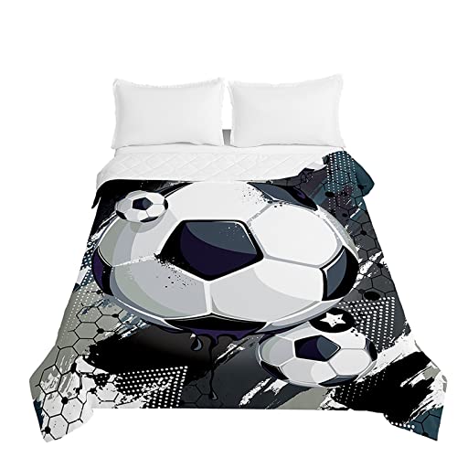 Odot Fußball Steppdecke Tagesdecke Gesteppte Bettüberwurf für Doppelbett Einzelbett Kinder Bettdecke Stepp Decke Tagesdecken Wohndecke Alle Jahreszeiten (150x200cm,Schwarze Kunst)