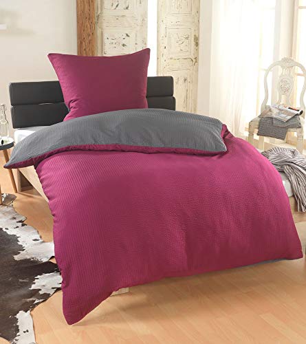 DreamHome 2 teilig Uni fein Seersucker Wende Bettwäsche Bettbezug für Bettdecke Kissenbezug 80x80, Farbe:Bordo-GRAU, Größe:135 x 200 cm