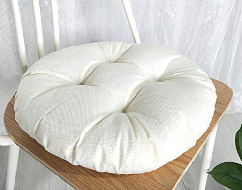 FANSU Stuhlkissen Rund, Leinen Einfarbig Sitzkissen Sitzpolster Weiches Atmungsaktiv Komfortable Füllung Tatami Sitzauflage für Stuhl Zuhause Indoor Outdoor Garten (50×50×9cm,Beige)