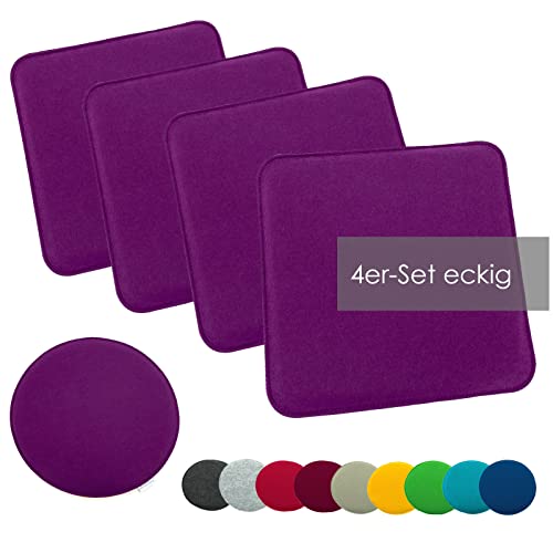 heimtexland ® Sitzkissen Set Filz Stuhlkissen Stuhlauflage Filzkissen Stuhl Polster Kissen eckig Typ631 4er Set 35 x 35 cm Lila