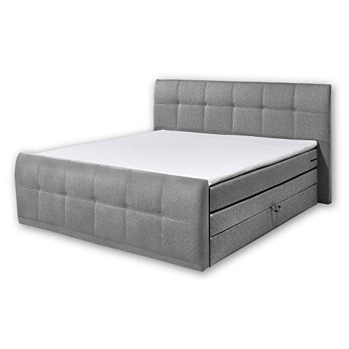 Stella Trading SACRAMENTO B2 Boxspringbett 180x200 mit Bettkasten, Grau - Bequemes Doppelbett mit 7-Zonen-Federkern Matratze H2 & Komfortschaum Topper - 200 x 114 x 220 cm (B/H/T)