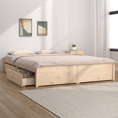 Festnight Bett 140x190 cm Massivholzbett mit Schubladen Doppelbett mit Bettkasten Bettgestell mit Lattenrost Einzelbett Holzbett Bettrahmen mit Stauraum