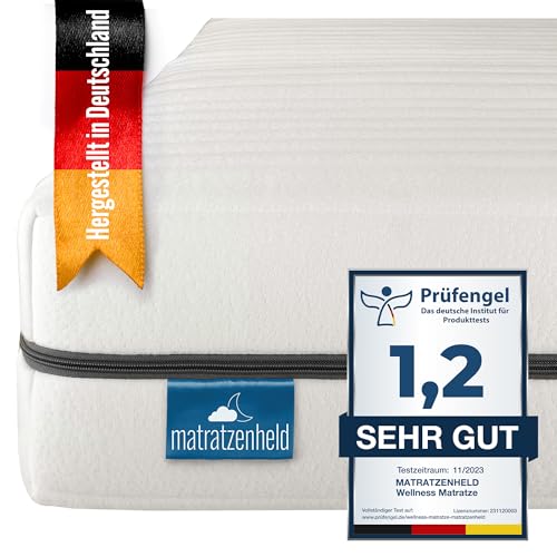 Matratzenheld Wellness Matratze | Made in Germany | Orthopädische 7-Zonen Kaltschaummatratze | produziert in Deutschland | Härtegrad 3 (H3) 80-100 kg | Öko-Tex Zertifiziert | Höhe 18cm | 100 x 200cm