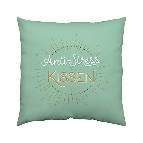 GRUSS & CO Kissen Motiv 'Anti Stress'| Zierkissen, Baumwolle, 40 cm x 40 cm | Kissen mit Spruch | 47002