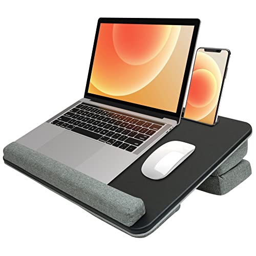 laptopkissen mit Handgriff&Kissen,Klearlook Tragbarer Laptoptisch/lapdesk mit Handgelenksauflage&Rille&Tasche,Laptopunterlage Höhenverstellbar Geeignet für Bett/Couch,Tabletund Telefonhalter-Groß