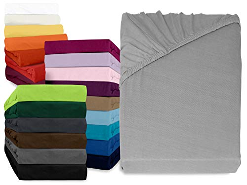 npluseins klassisches Jersey Spannbetttuch - erhältlich in 34 modernen Farben und 6 verschiedenen Größen - 100% Baumwolle, 120 x 200 cm, Silber
