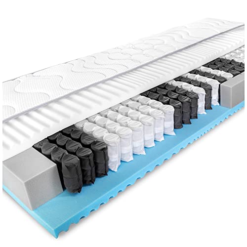BMM Matratze 100x200 cm Komfort TFK Härtegrad H4/Taschenfederkernmatratze/orthopädische 7 Zonen/Öko-Tex Zertifiziert/Höhe 23 cm/Matratzen produziert in Deutschland