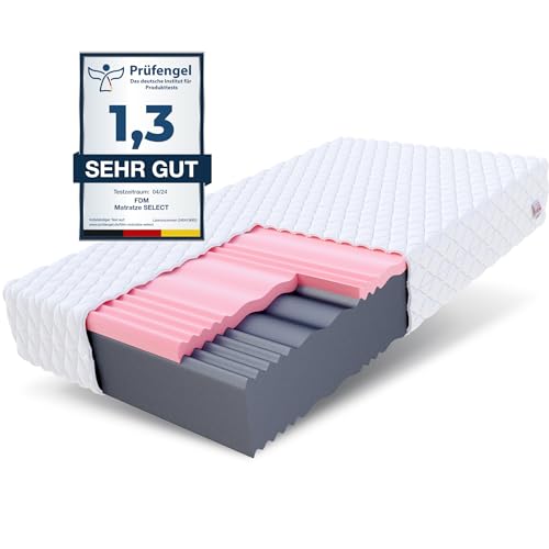 FDM SELECT MAX DOUBLE Matratze 90x200 cm Kaltschaum Höhe 24 cm Härtegrad H3 und H4 Visco-Schaum Öko-Tex Allergikergeeignet Jersey Bezug Waschbar