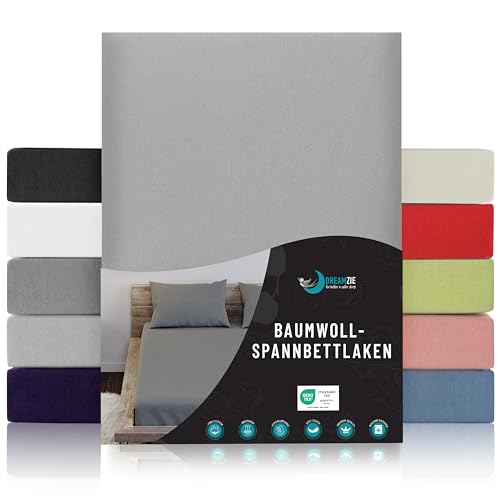 Dreamzie - Spannbettlaken 70x190/200cm - Baumwolle Oeko Tex Zertifiziert - Grau - 100% Jersey Spannbetttuch 70x190/200