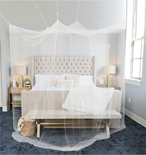 Moskitonetz Doppelbett 210x210x220cm 8 Aufhängepunkte m. Klebehaken - Mückennetz Bett für Einzelbett & Doppelbett mit 2 Öffnungen für leichten Einstieg - Himmelbett Vorhang als Bett Mückenschutz