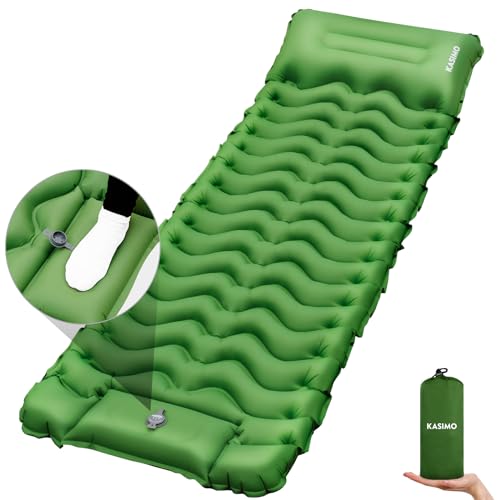 KASIMO Isomatte selbstaufblasend Camping matratze mit integrierten kopfkissen, Isomatte Outdoor luftmatratze selbstaufblasend mit Fußpumpe Ultraleicht Wasserdicht luftzellenmatte aufblasbar