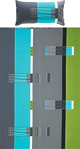 Erwin Müller Bettwäsche, Bettgarnitur, Kissenbezug Mako-Jersey grün-blau-grau Größe 135x200 cm (40x80 cm) - bügelfrei, einlaufsicher, mit praktischem Reißverschluss (weitere Größen)