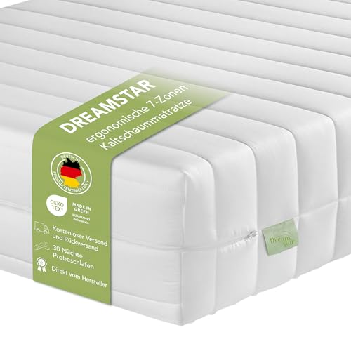 DREAMSTAR Easy Flex | ergonomische 7-Zonen Kaltschaummatratze | Öko-Tex Zertifiziert | Härtegrad 2 und 3 (H2 & H3) | Rollmatratze 21 cm | Made in EU I 140 x 200 cm
