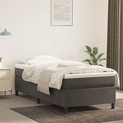 Homgoday Boxspringbett Bettgestell Bett Polsterbett Einzelbett | Doppelbett Rahmenbettgestell Lattenrost Bettrahmen ohne kopfteil Bett für Schlafzimmer Dunkelgrau 80x200 cm Samt