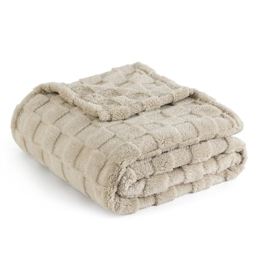 BEDSURE Kuscheldecke Flauschig Decke Fleecedecke – Schachbrettmuster Wohndecke Weiche Warme Gemütlicher Karierte Decken für Sofa Couch Bett, Beige, 130 x 170 cm