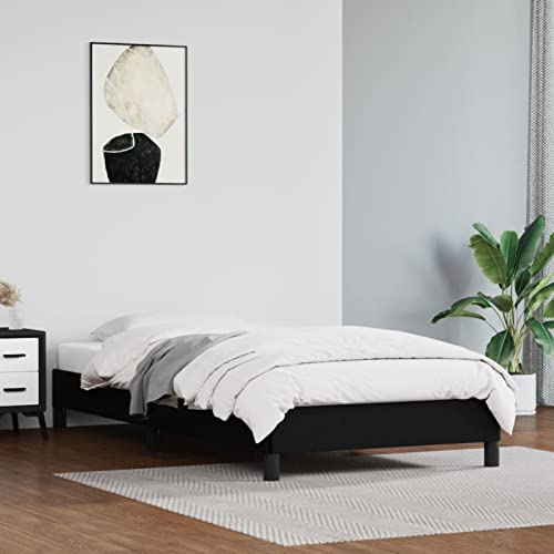 Homgoday Bettgestell Bettrahmen Doppelbett Einzelbett Jugendbett Bettgestelle Rahmenbettgestell Gästebett für Schlafzimmer Gästezimmer Schwarz 80x200 cm Kunstleder