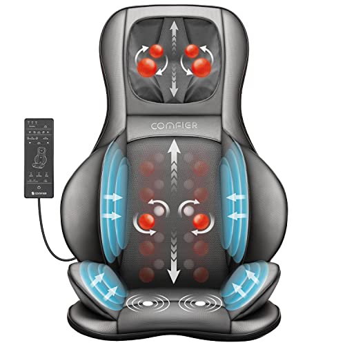 COMFIER Shiatsu Massagesitzauflage mit Knet-, Rollen-, Vibrations- und Luftkompressionsmassage, Massageauflage mit Wärmefunktion, für Nacken-, Schultern-, Rücken- und Oberschenkel, Vatertagsgeschenk