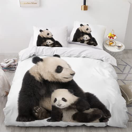CHAADS Bettwäsche Kinder 135x200 Microfaser Wunderschön Schwarzer Und Weißer Panda 3D Bettwäsche Set 3Teilig Süßer Tier Mädchen Tiere Bettbezug und Kissenbezug 80×80cm