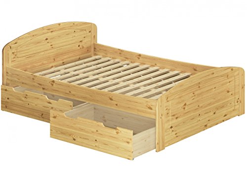 Erst-Holz® Funktionsbett Überlänge 160x220 Doppelbett 3 Bettkasten Seniorenbett Massivholz 60.50-16-220