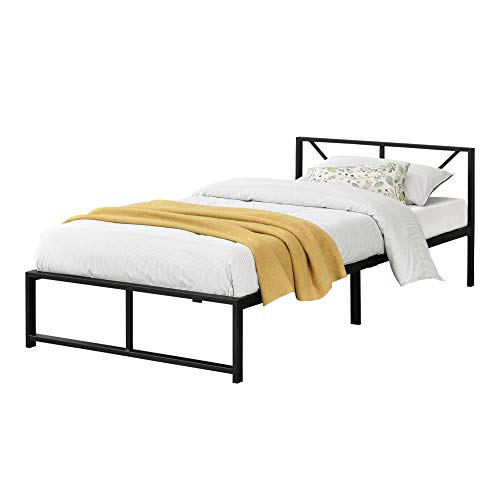 [en.casa] Metallbett 90x200 cm Bettgestell mit Latten Einzelbett bis 200 kg Metallgestell Schwarz