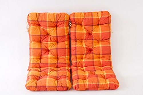 Ambientehome 2er Set Hochlehner Auflage Kissen Hanko Maxi, kariert orange, ca 120 x 50 x 8 cm, Rückenteil ca 70 cm, Polsterauflage