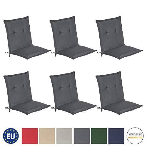 Beautissu 6er Set Loft NL Niedriglehner Auflagen Set Graphitgrau 100x50 cm Sitzkissen Gartenstuhlauflage Schaumkern-Füllung mit Oeko-Tex - UV Lichtecht