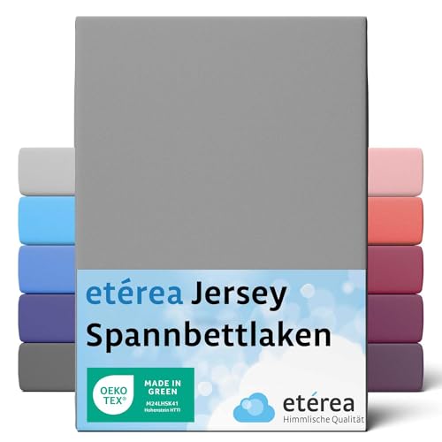 etérea Jersey Spannbettlaken 90x200cm - 100x200 Oekotex Made in Green - 100% Baumwolle Jersey - Comfort Spannbetttuch - Bettlaken 90x200-100x200 cm Grau