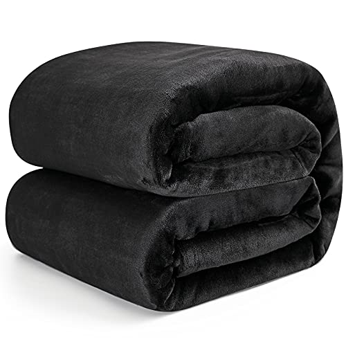 EHEYCIGA Kuscheldecke flauschig, weiche warme Fleecedecke 220x240 als Decke Sofa, Wohndecke oder Couchdecke überwurf, Schwarz