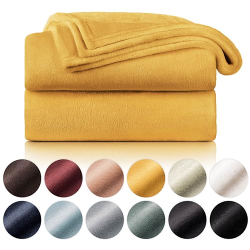 Blumtal Fleecedecke 150x200 cm - Oeko-Tex zertifizierte Kuscheldecke - Wohndecke 150x200 cm - weiche Decke Couch als Wohn- & Kuscheldecke - Flauschdecke - Wohnzimmerdecke - Spicy Mustard - Gelb