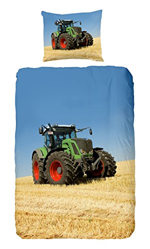 Goodmorning 4208-P Bettdeckenbezug für Kinder, Motiv „Traktor“, 100% Baumwolle, 140 x 200/220 cm, Mehrfarbig