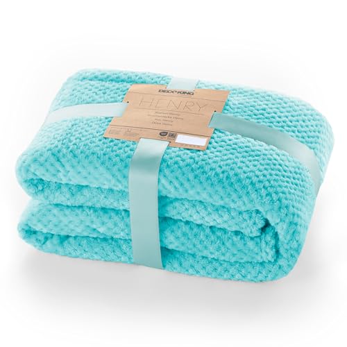 DecoKing Kuscheldecke 70x150 cm türkis Decke Microfaser Wohndecke Tagesdecke Fleece weich sanft kuschelig skandinavischer Stil cyanblau Henry