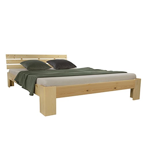 Homestyle4u 1837 Holzbett 140x200 cm Natur Doppelbett mit Lattenrost aus Kiefer Massivholz