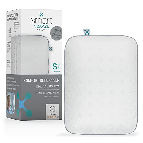 smartsleep® REISEKISSEN I smart TRAVEL Pillow I Nackenkissen aus Memory-Schaum | Orthopädisches HWS Nacken-Stützkissen | Kleines Kopfkissen für Reise & Camping, 40x30x10 cm