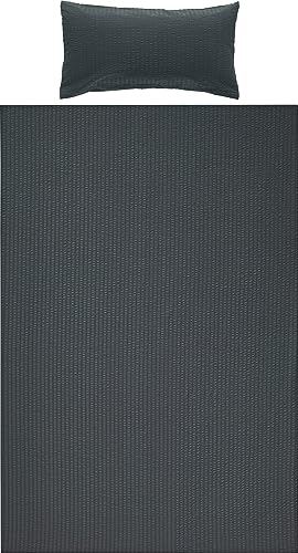 Erwin Müller Bettwäsche-Set Seersucker Uni Serie Rosenheim, Bettbezug, Kissenbezug - pflegeleicht, bügelfrei, mit Reißverschluss - anthrazit Größe 135x200 cm (40x80 cm)