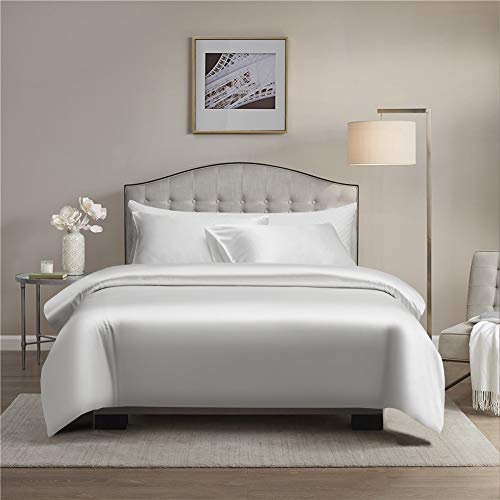 Gnomvaie Luxus Satin Bettbezug 200x220 cm, 3 Teilig Weiß Glatt Glänzend Seidig Angenehm Glanzsatin Polyester Bettwäsche Set mit Kissenbezug 80x80cm