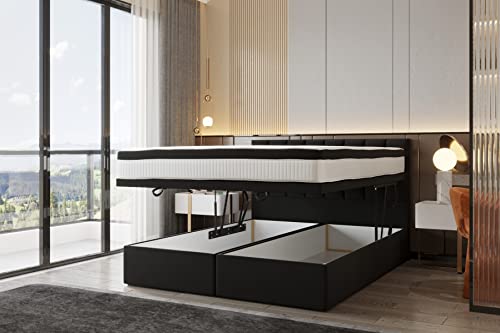 TRADA Boxspringbett Bond mit Bettkästen Doppelbett mit Matratze Polsterbett (200 x 200 cm, Schwarz)