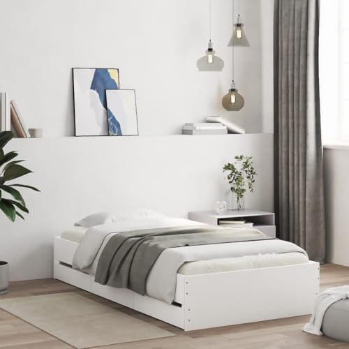 Festnight Bett mit Stauraum 90 x 190 cm Einzelbett mit Schubkästen Holzbett Kinderbett Jugendzimmer Kojenbett Stauraumbett Erwachsenenbett mit Lattenrost Weiß