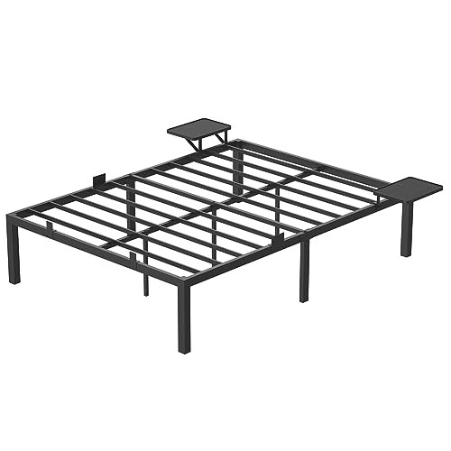 VASAGLE Bett 140 x 190 cm, Doppelbettgestell aus Metall mit Aufbewahrungsregalen, Modern Jugendbett, Gästebett, einfache Montage, klassikschwarz RMB093B01