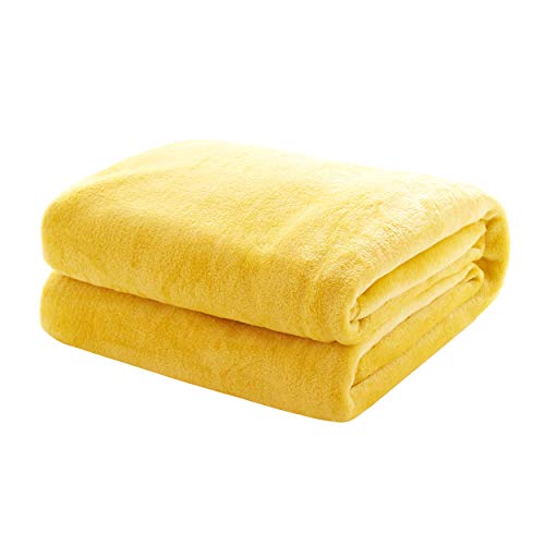 Mixibaby Kuscheldecke Flauschige extra weich & warm Wohndecke Flanell Fleecedecke, Falten beständig/Anti-verfärben als Sofadecke oder Bettüberwurf, Größe:150 cm x 200 cm, Farbe:Gelb