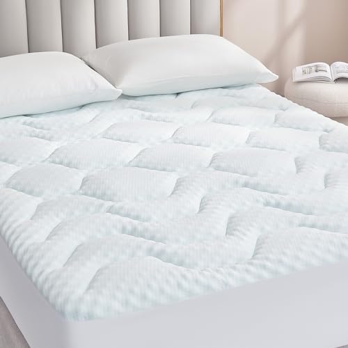 EHEYCIGA Gel Topper 135x190cm Boxspringbett, Matratzentopper 135x190cm Memory Foam, Kühlende Matratzen Topper mit extra tiefem Tasche, Weiß